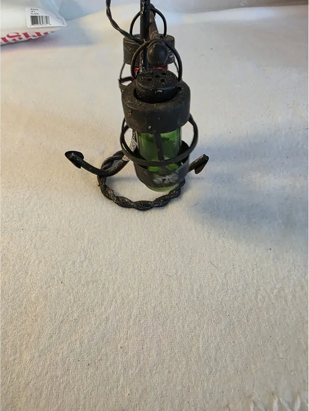 Vintage Manco Lantern Salt & Pepper Shakers Red Green Glass Metal Stand